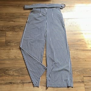 Palazzo striped pants with belt